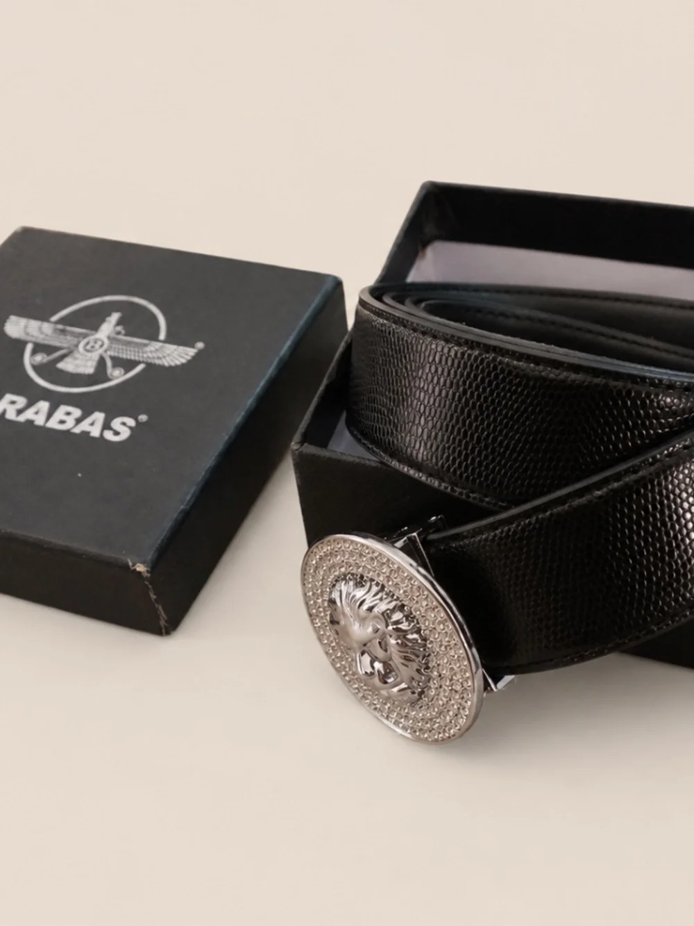 Barabas Men’s Black Leather Lion Rhinestone Belt SIZE 50/125 Fits 40 NIB